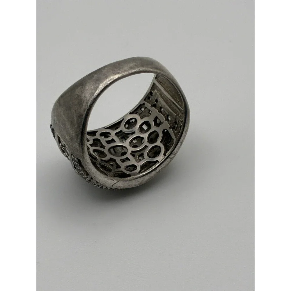 Sterling& Glass Statement Wedding Band Unisex Flashy Tested Sz 8 China FZN 8.45g